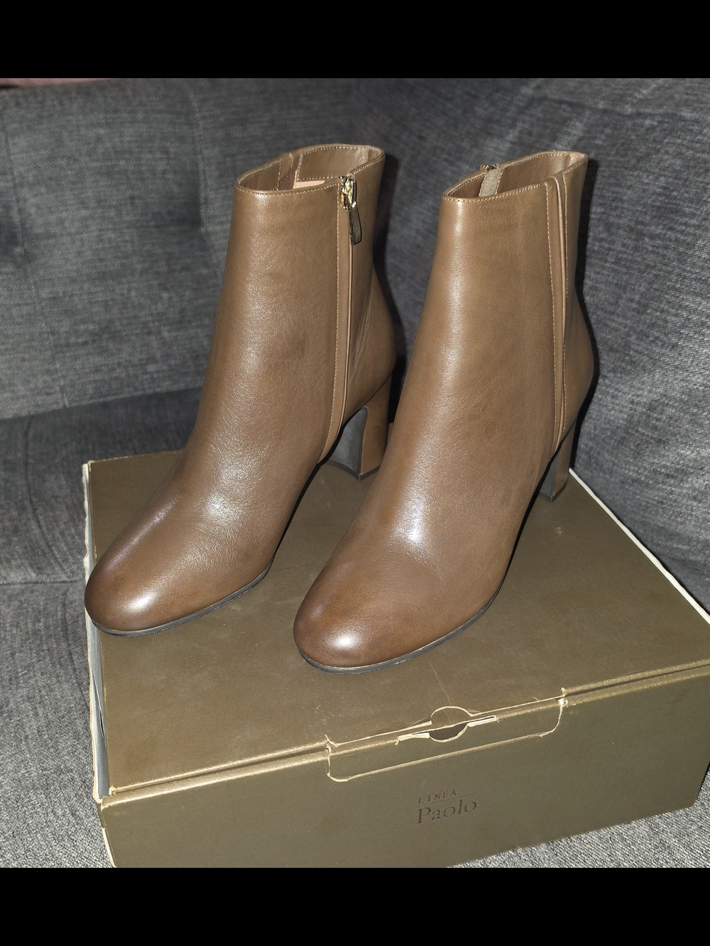 Paolo Brown Leather Ankle Booties with Side Zip